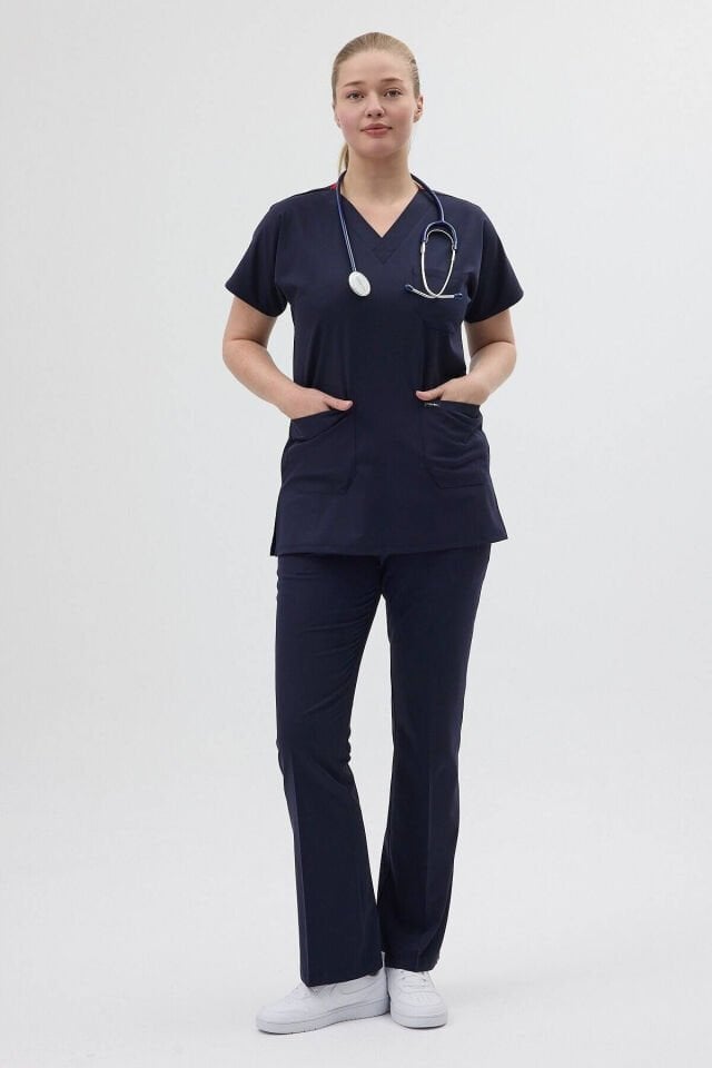Dark Navy Tunic, Short Sleeve, A-Length Leg Scrubs