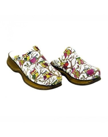 Beyaz Baykuş Desenli Koyu Taban Sabo Terlik