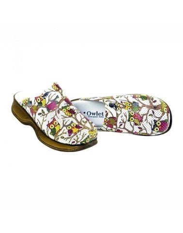 Beyaz Baykuş Desenli Koyu Taban Sabo Terlik