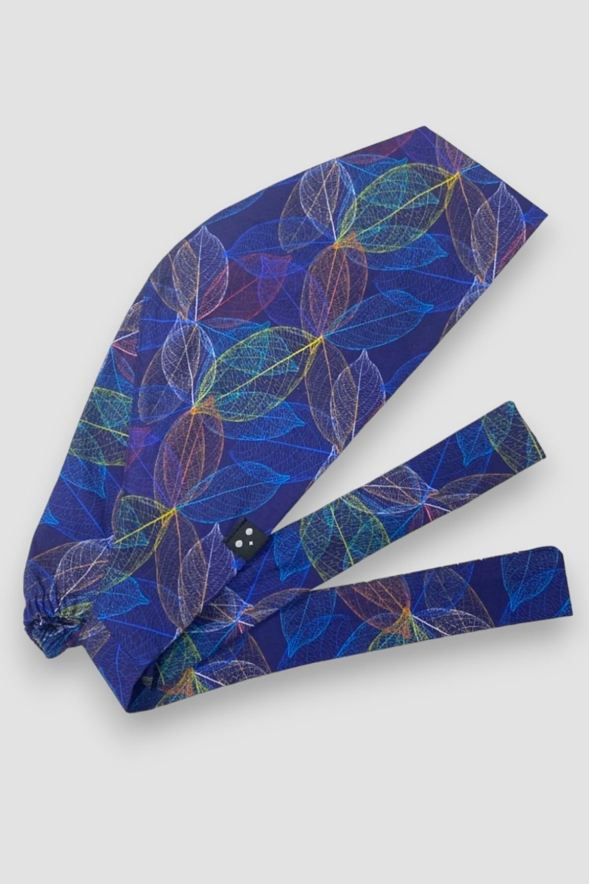 Navy Blue Surgical Hijab Bonnet with Leaf Pattern