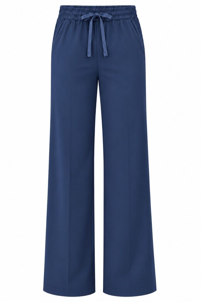 Likralı Lacivert - Patriot Blue Bol Paça Pantolon