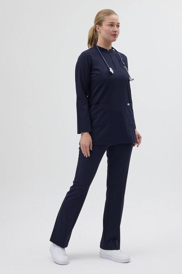 Koyu Lacivert Tunik Boy Çan Paça Scrubs