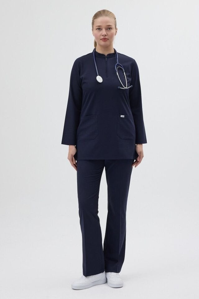 Koyu Lacivert Tunik Boy Çan Paça Scrubs