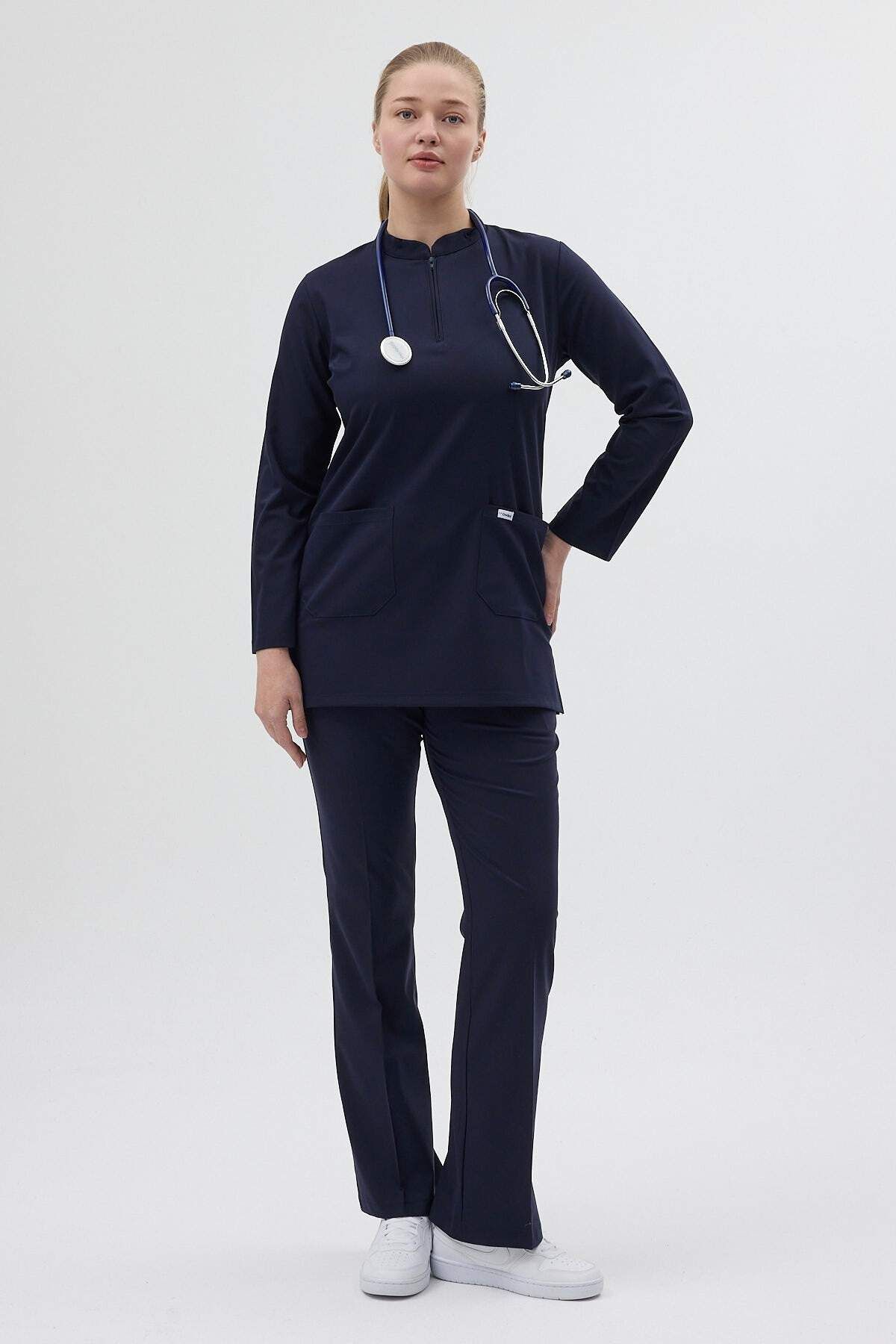 Koyu Lacivert Tunik Boy Çan Paça Scrubs