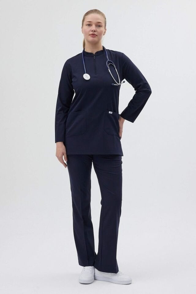 Koyu Lacivert Tunik Boy Çan Paça Scrubs