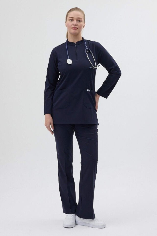 Koyu Lacivert Tunik Boy Çan Paça Scrubs