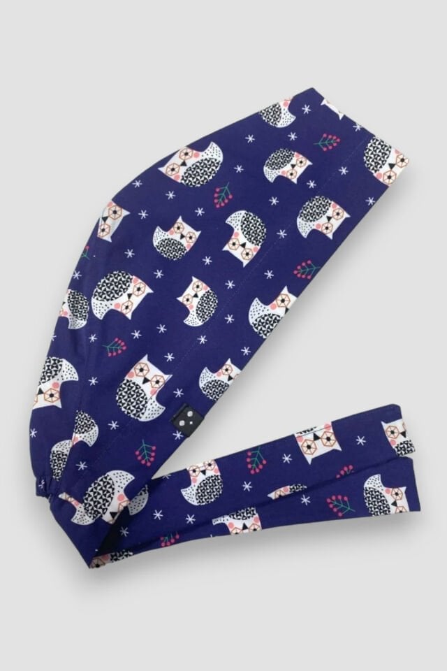 Baykuş Desenli Lacivert Cerrahi Tesettür Bone