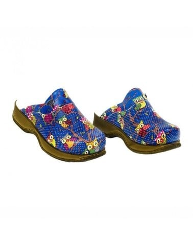 Mavi Baykuş Desenli Koyu Taban Sabo Terlik