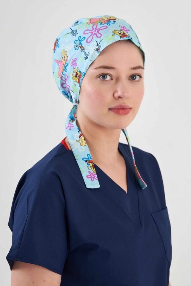 Sünger Bob Desenli Cerrahi Tesettür Bone - Owlet Medikal