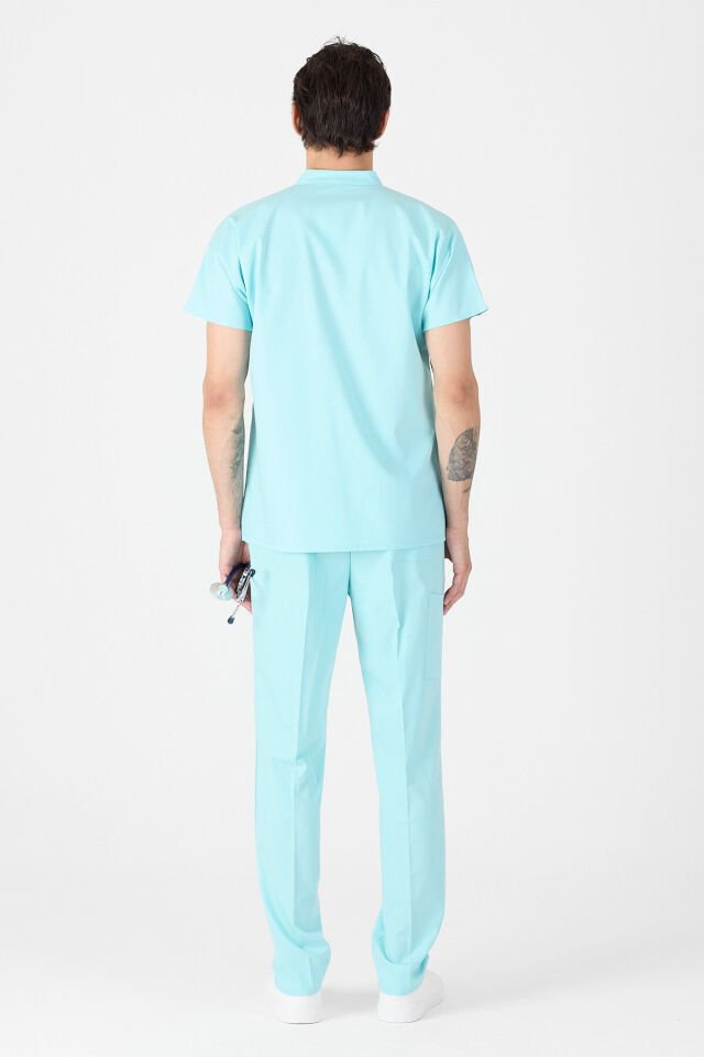 Likralı Buz Mavisi Fermuar Detaylı Scrubs