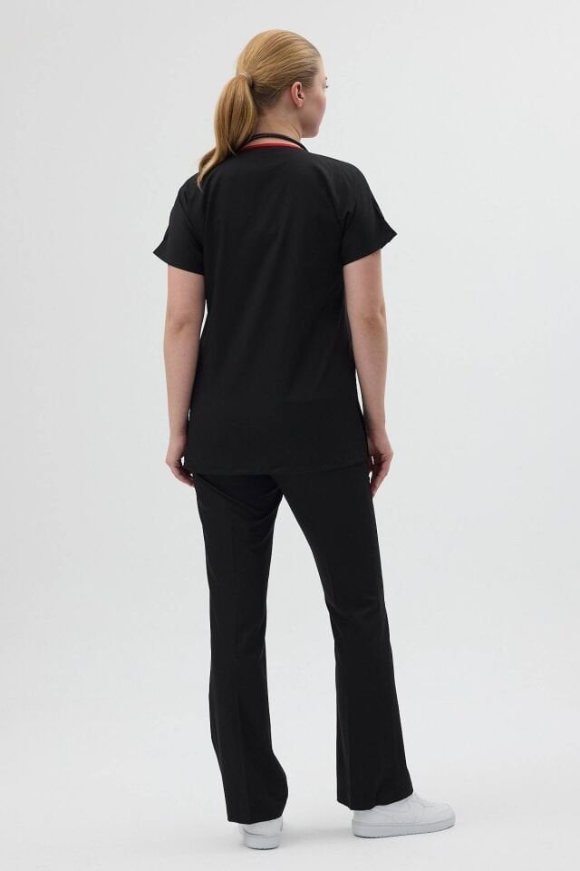 Siyah Tunik Boy Kısa Kol Çan Paça Scrubs