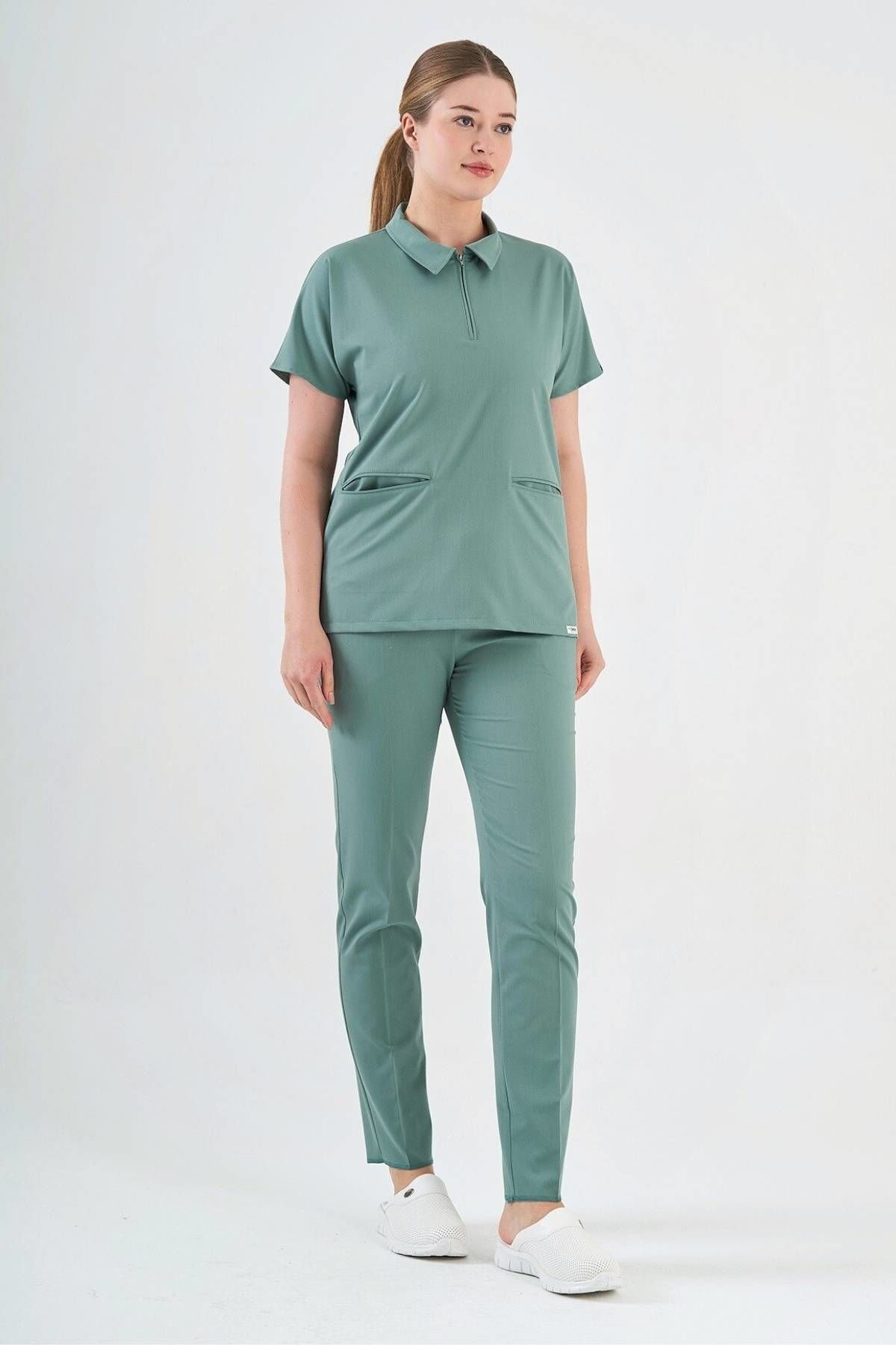 Likralı Mint Yeşili Polo Yaka Takım