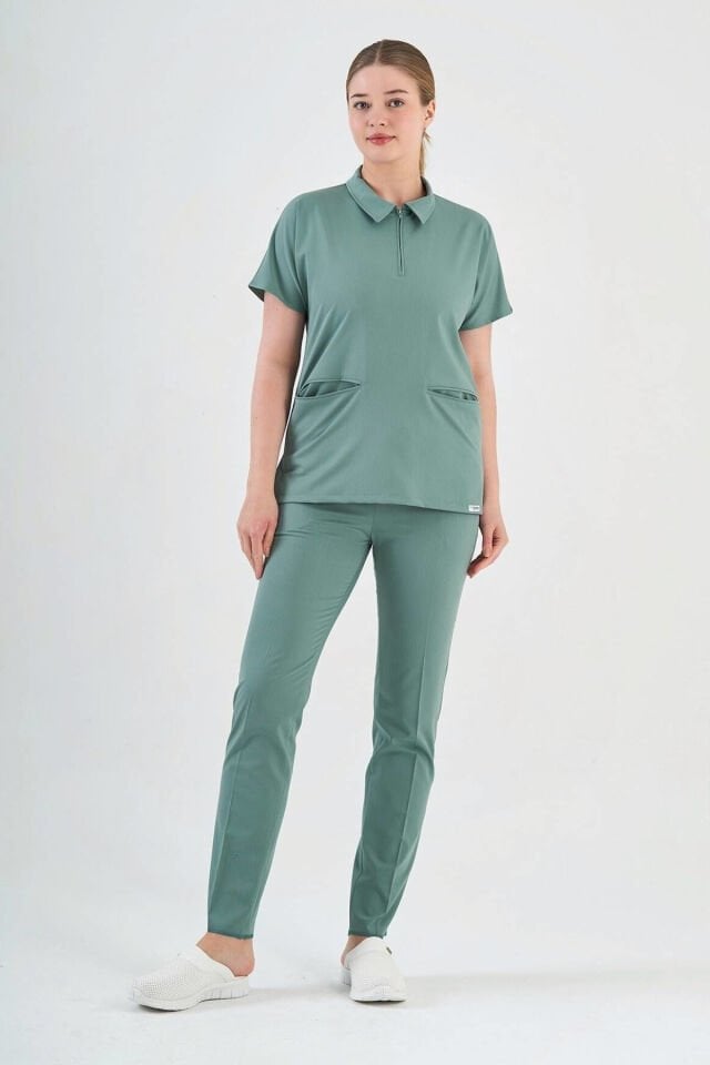 Likralı Mint Yeşili Polo Yaka Takım