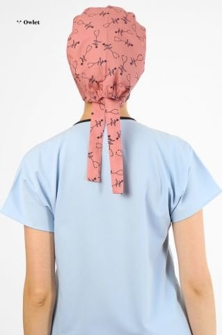 Stetoskop Desenli Koyu Pudra Cerrahi Tesettür Bone