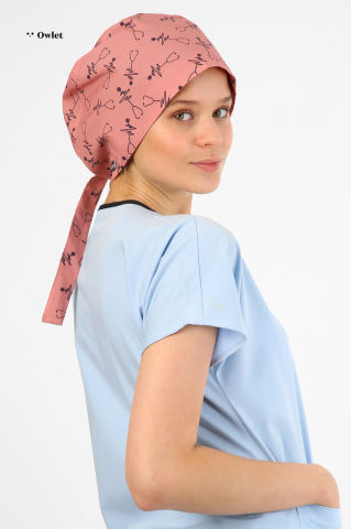 Stetoskop Desenli Koyu Pudra Cerrahi Tesettür Bone