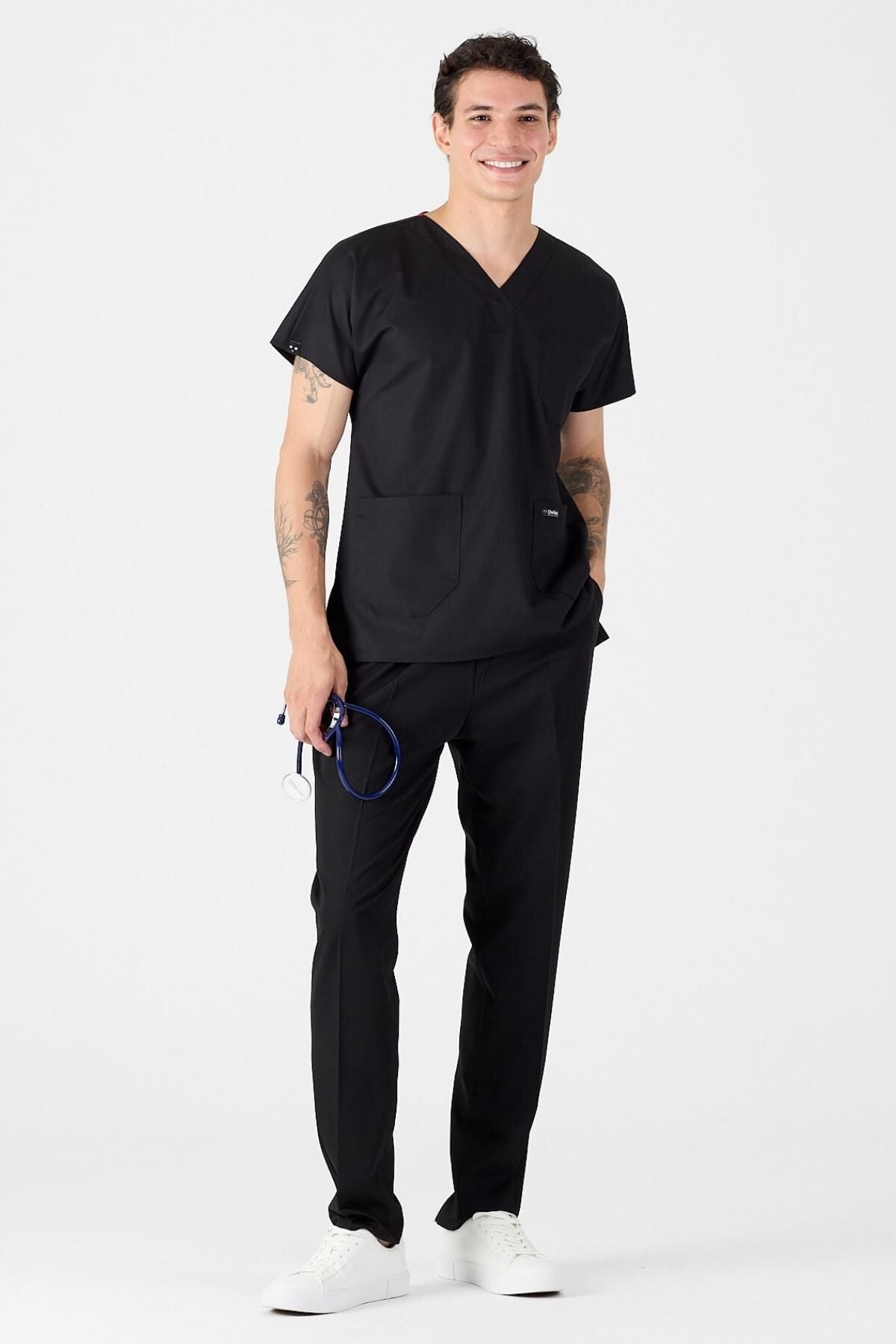 Likralı Siyah Cerrahi Üniforma Takım