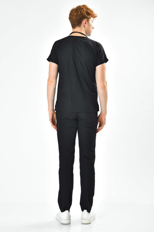 Likralı Siyah Cerrahi Üniforma Takım