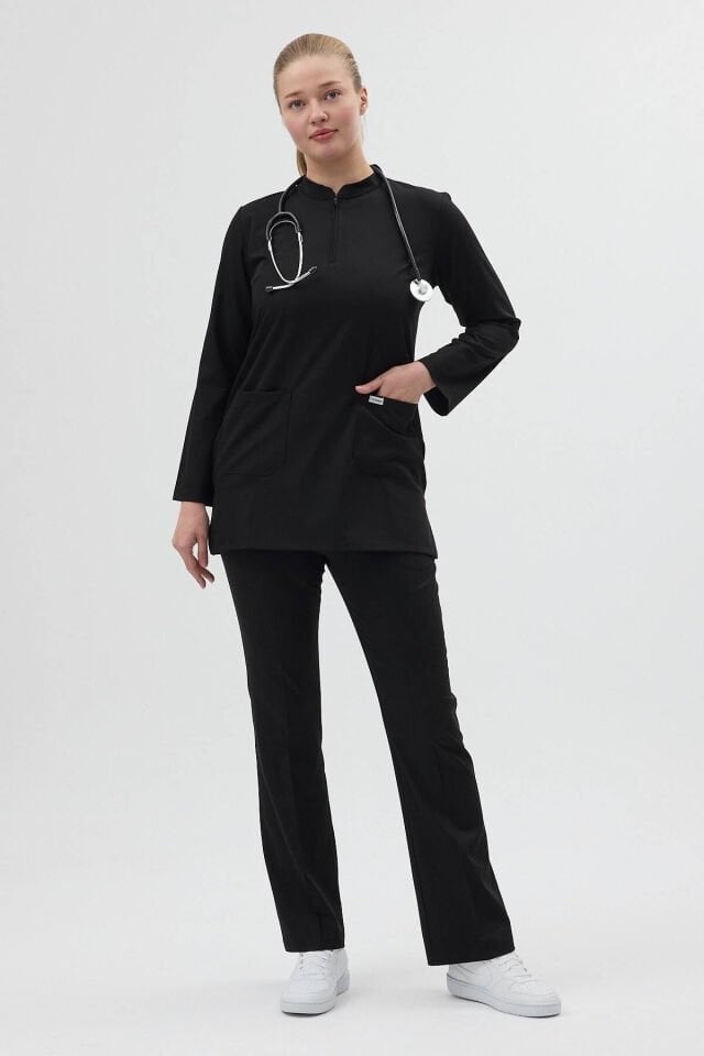 Siyah Tunik Boy Çan Paça Scrubs