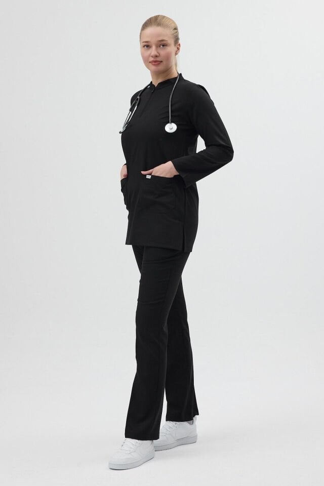 Siyah Tunik Boy Çan Paça Scrubs