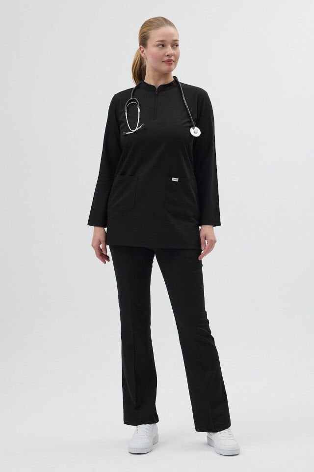 Siyah Tunik Boy Çan Paça Scrubs