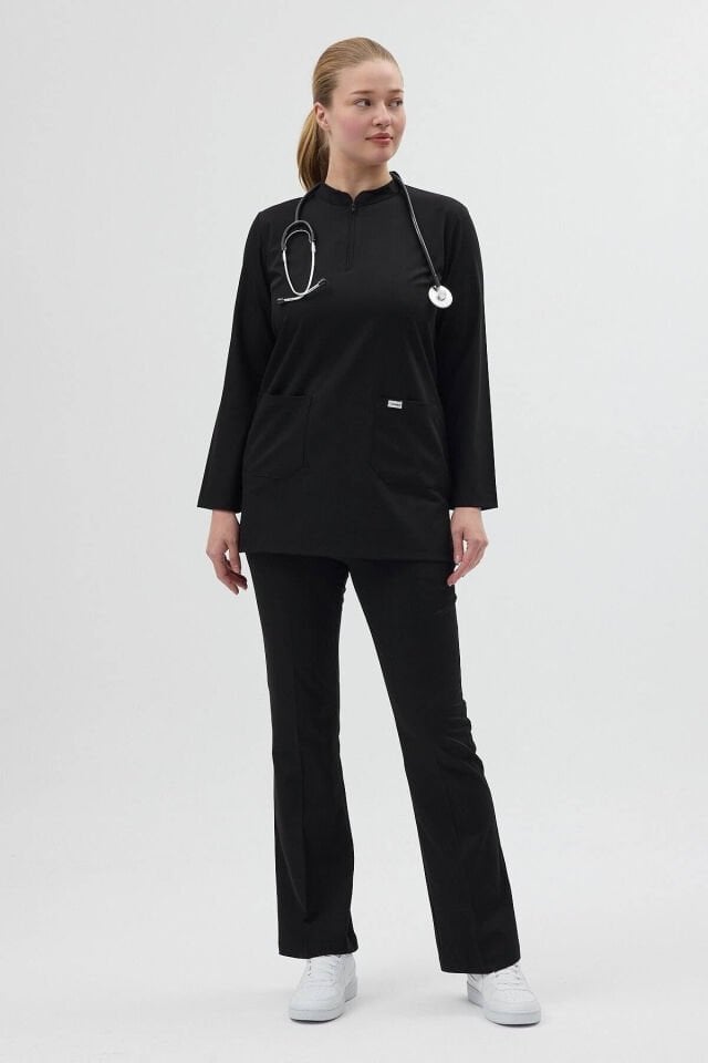 Siyah Tunik Boy Çan Paça Scrubs