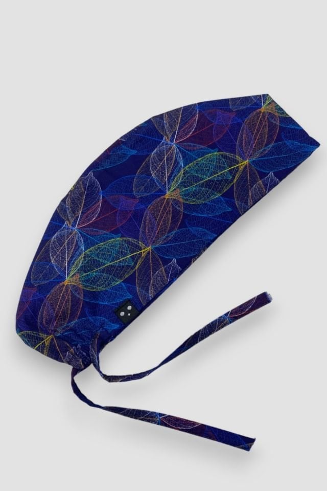 Navy Blue Surgical Cap with Leaf Pattern