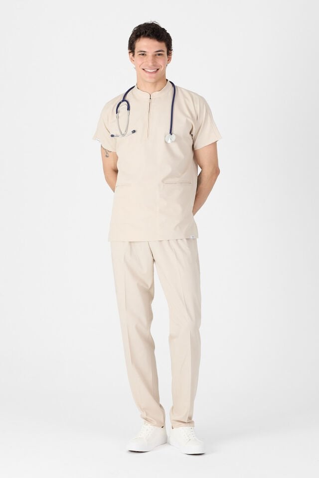 Likralı Taş Fermuar Detaylı Scrubs Forma