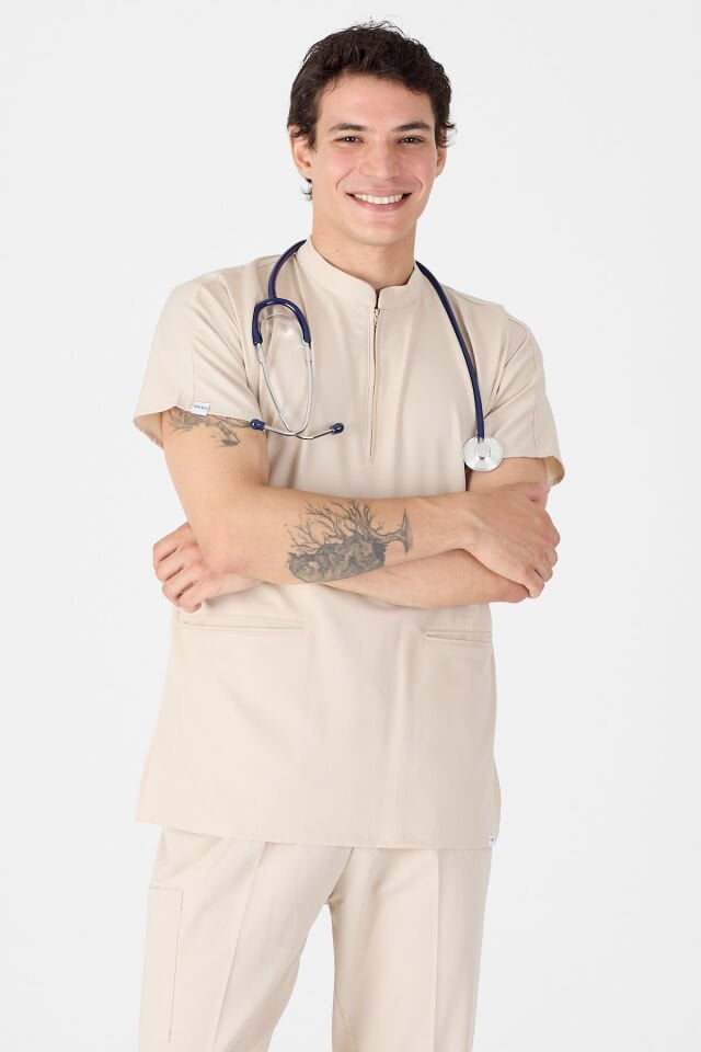 Likralı Taş Fermuar Detaylı Scrubs Forma