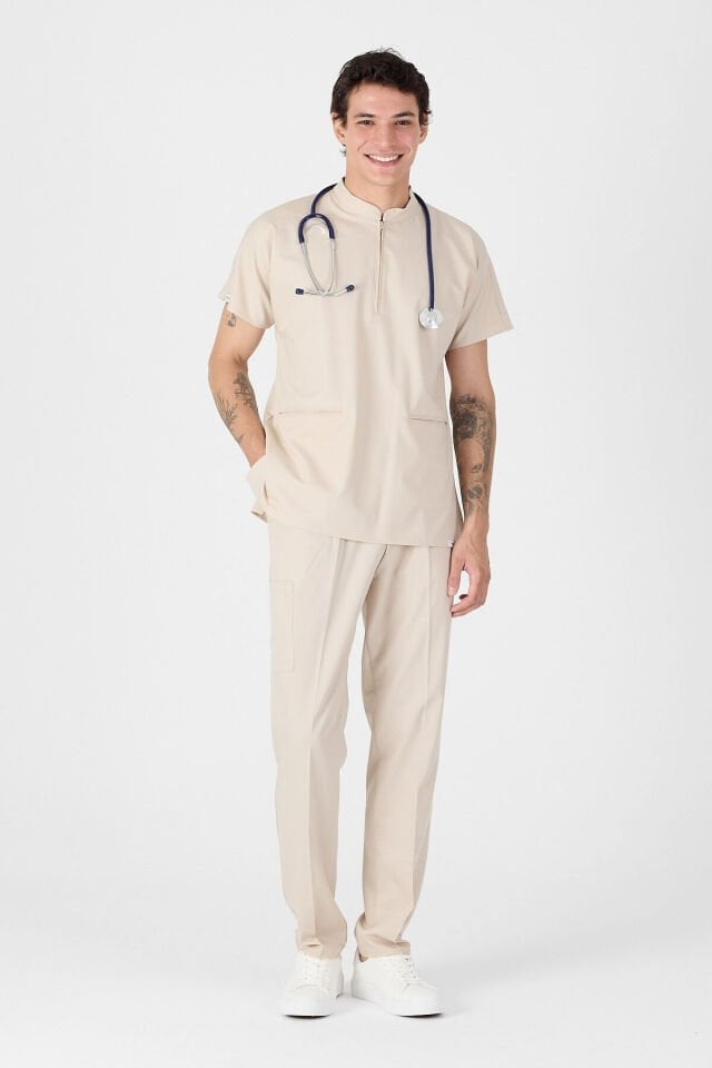 Likralı Taş Fermuar Detaylı Scrubs Forma