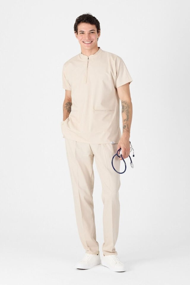 Likralı Taş Fermuar Detaylı Scrubs Forma