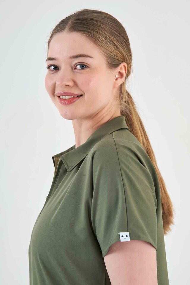 Likralı Asker Yeşili Polo Yaka Takım