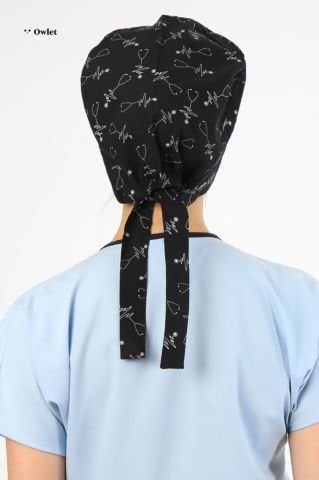 Stetoskop Desenli Siyah Cerrahi Tesettür Bone