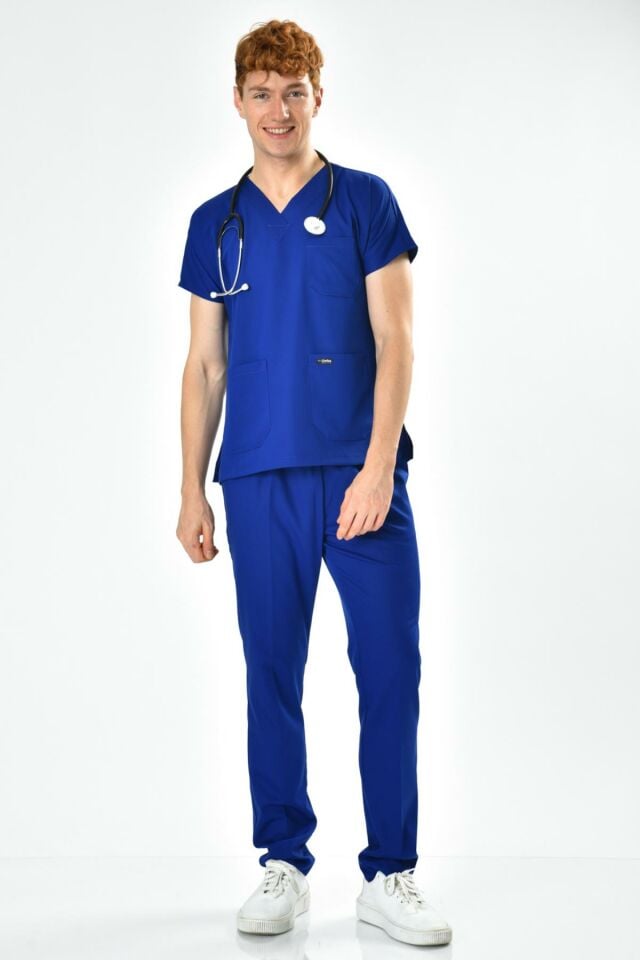 Likralı Saks Mavisi Cerrahi Takım