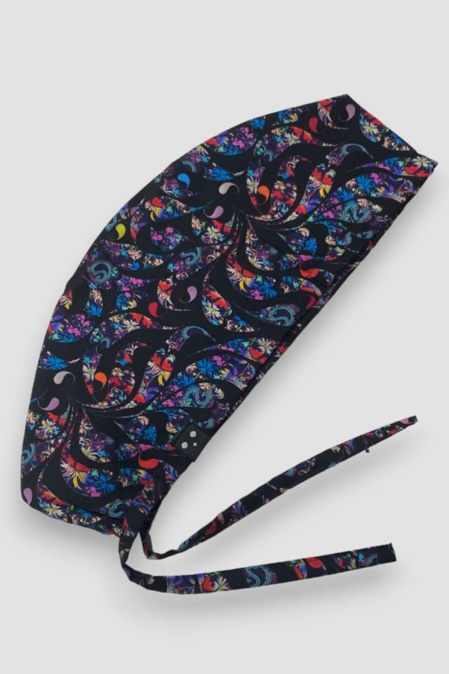 Black Surgical Cap with Shawl Pattern