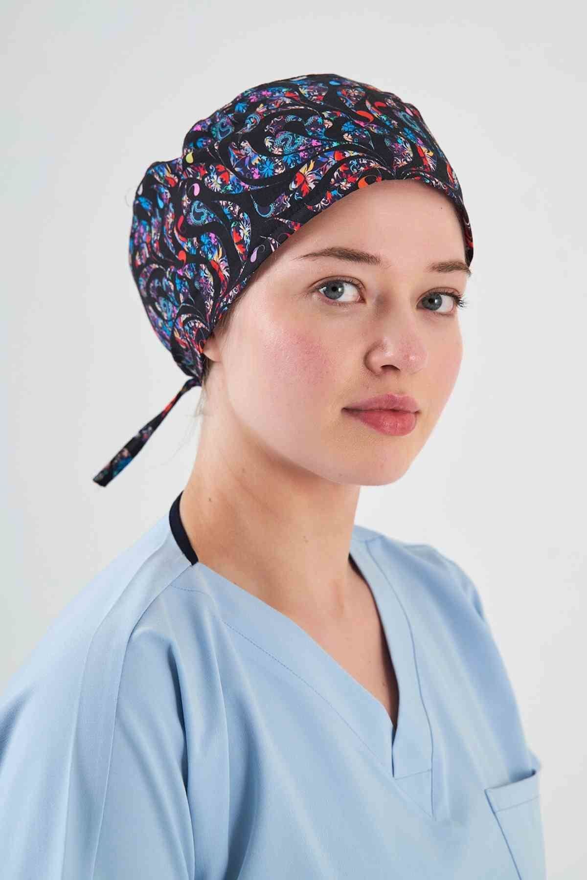 Black Surgical Cap with Shawl Pattern