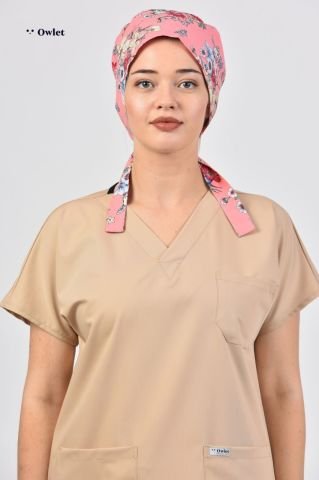 Çiçekler Ve Hayvanlar Desenli Cerrahi Tesettür Bone - Owlet Medikal