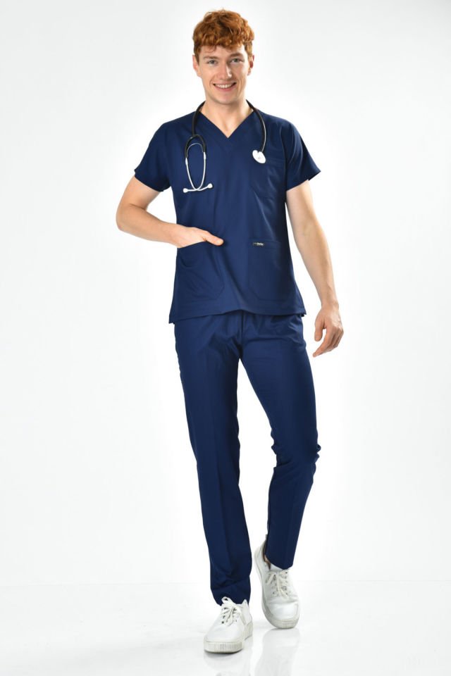 Likralı Lacivert Cerrahi Takım