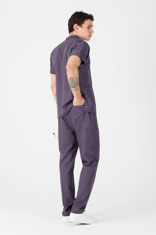 Likralı Mürdüm Eriği Fermuar Detaylı Scrubs