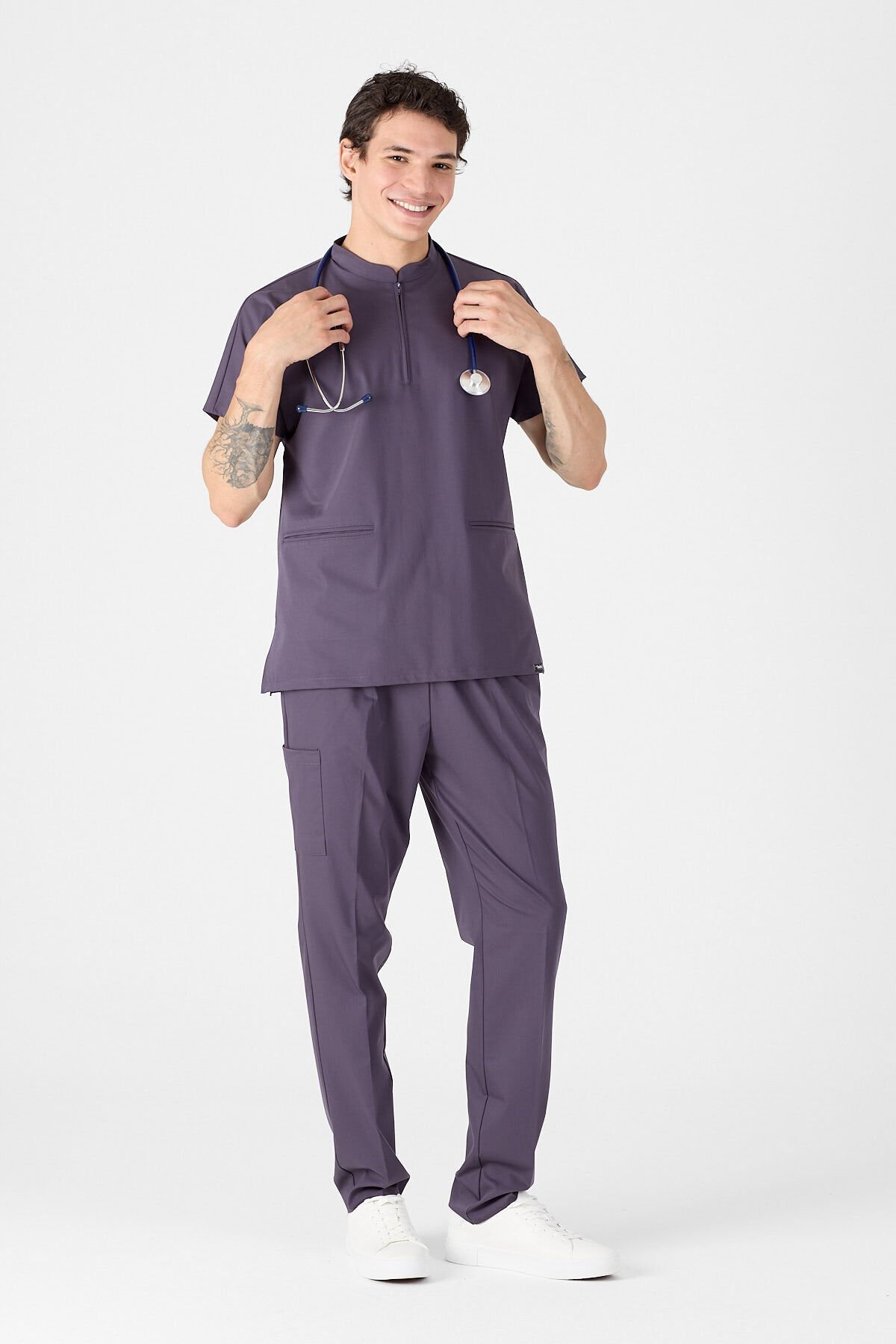 Likralı Mürdüm Eriği Fermuar Detaylı Scrubs