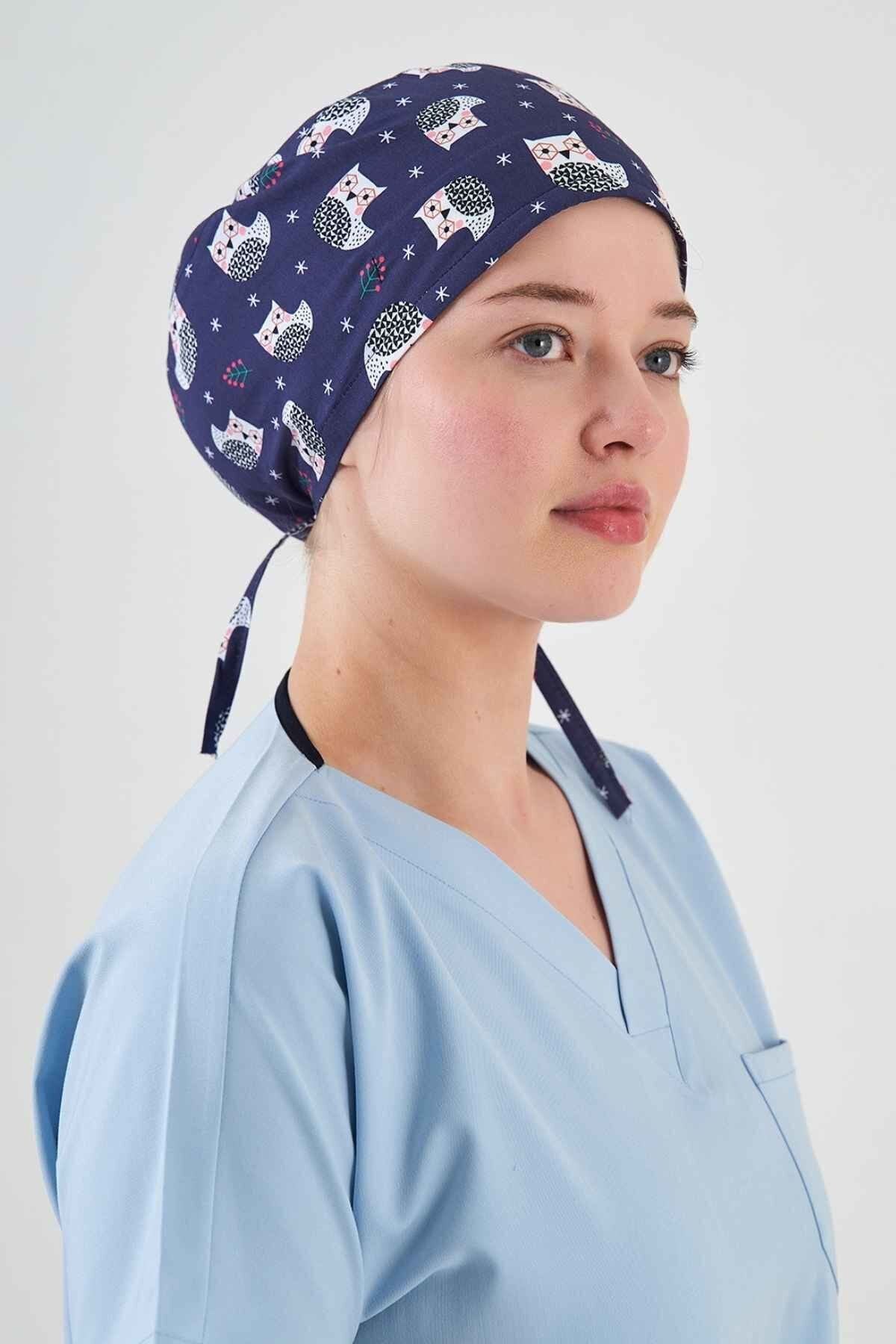 Baykuş Desenli Lacivert Cerrahi Bone