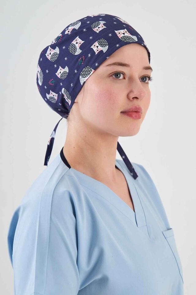 Baykuş Desenli Lacivert Cerrahi Bone