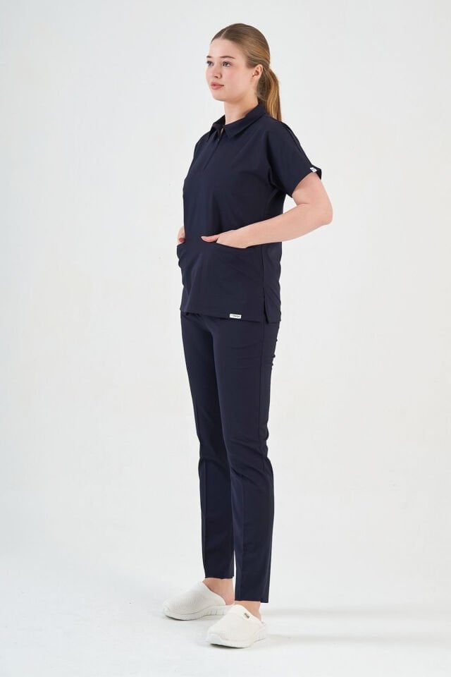 Likralı Koyu Lacivert Polo Yaka Takım