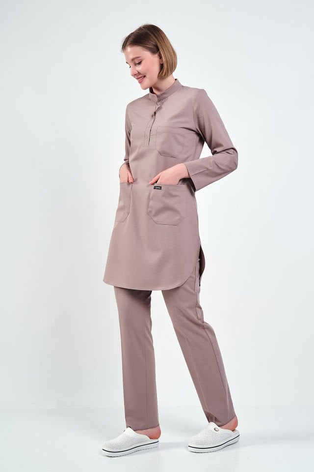 Açık Vizon Likralı Tesettür Takım