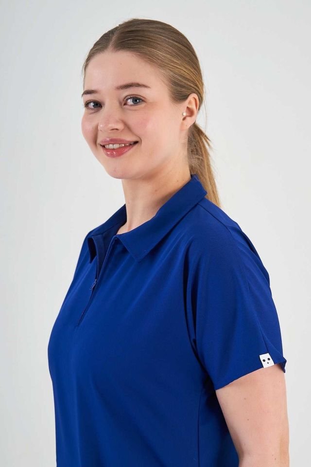 Likralı Saks Mavisi Polo Yaka Takım