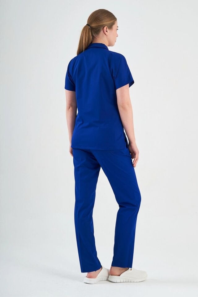 Likralı Saks Mavisi Polo Yaka Takım