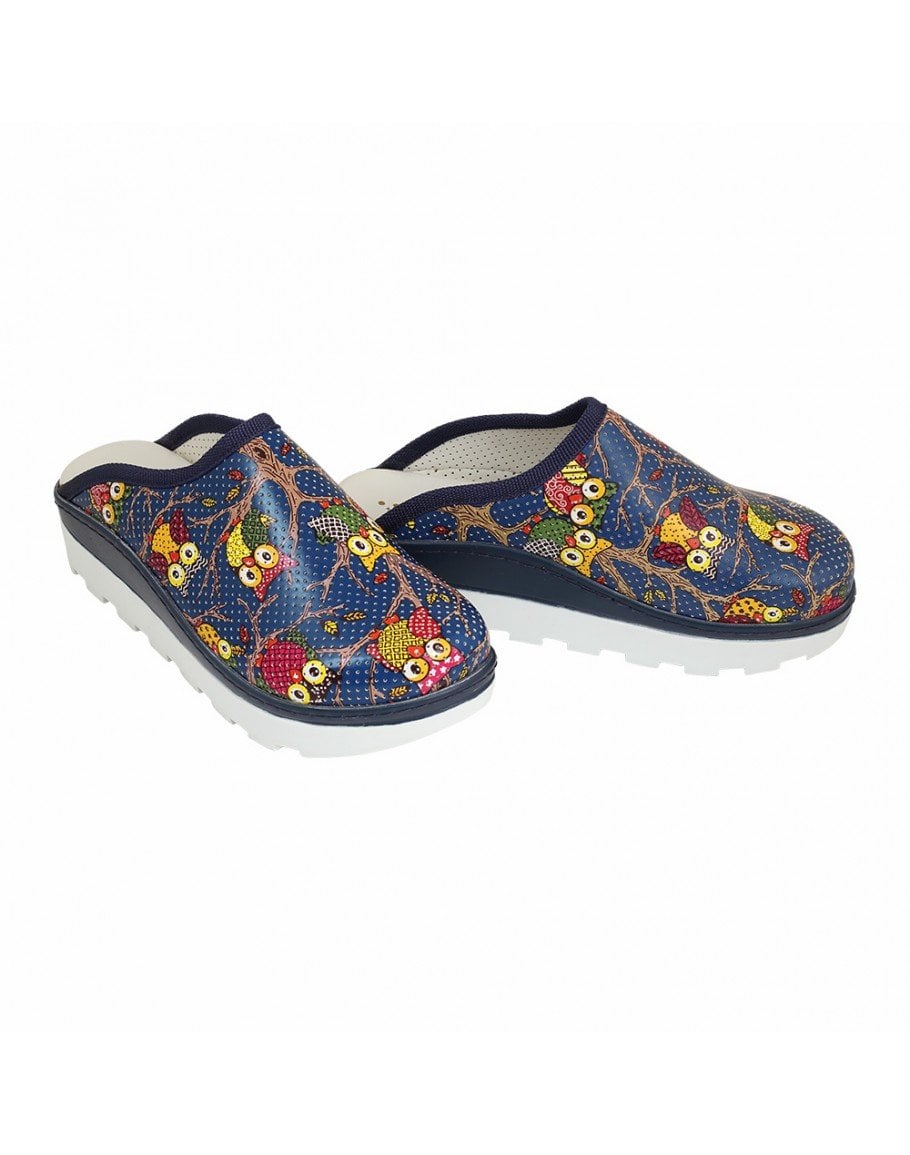 Lacivert Baykuş Desenli Traktör Taban Sabo Terlik