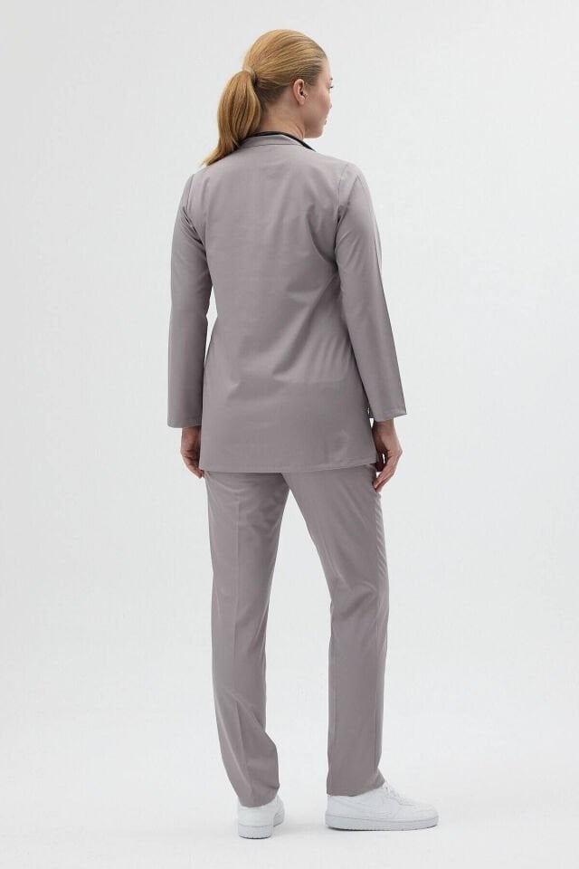 Likralı Duman Grisi Tunik Boy Scrubs Takım