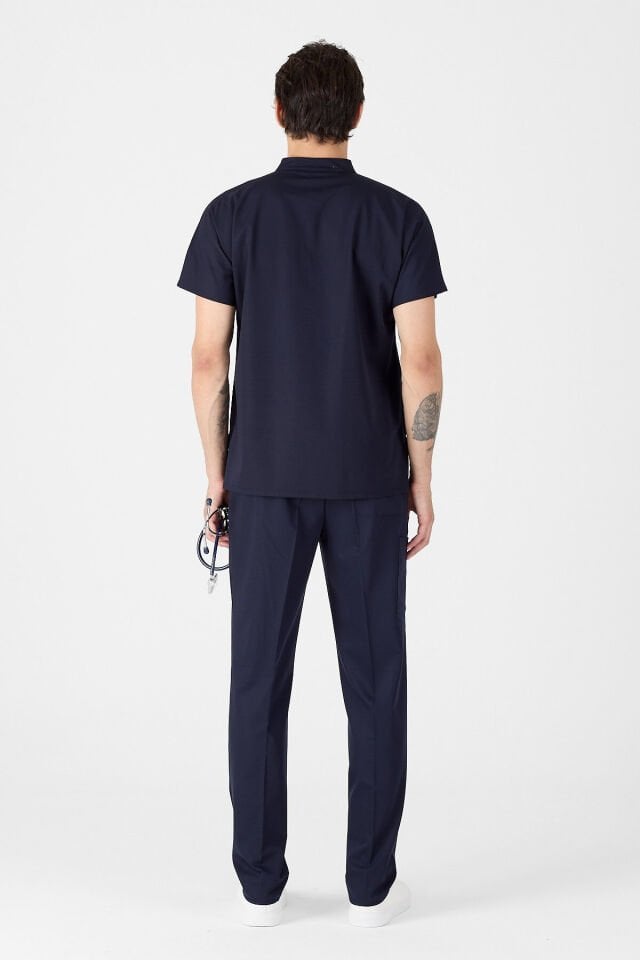 Likralı Koyu Lacivert Hakim Yaka Scrubs