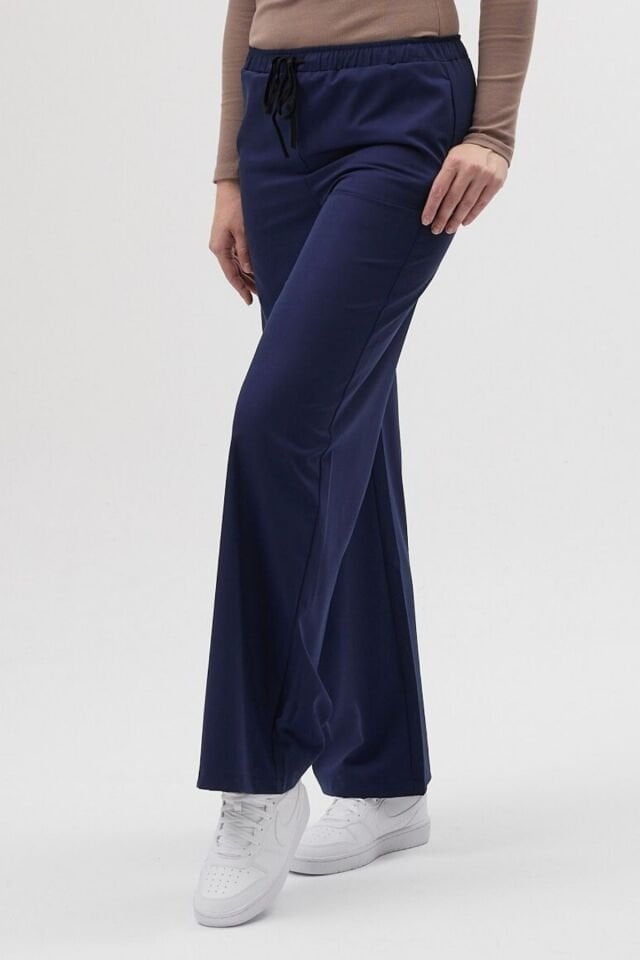 Likralı Bol Paça Lacivert Pantolon