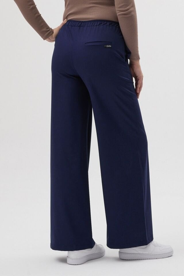 Likralı Bol Paça Lacivert Pantolon